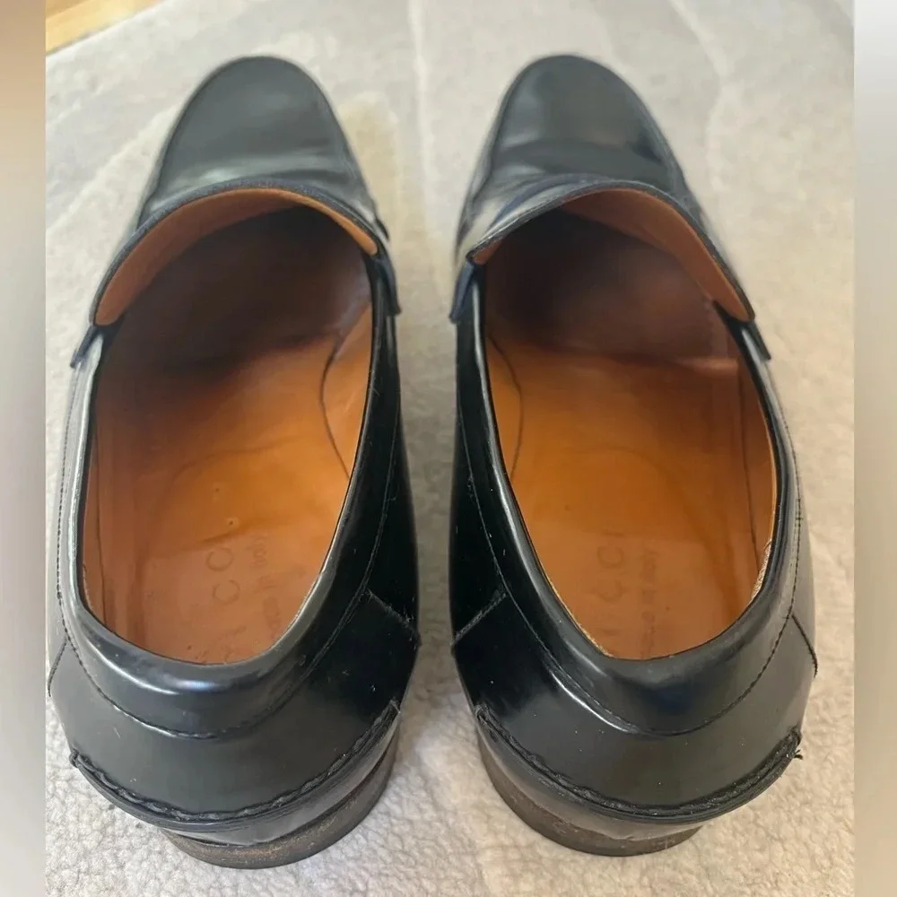 GUCCI Men’s Black Leather Loafers with Logo, style 181797, size 41.5 / 8